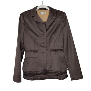Kay Unger Skirt Suit Brown Windowpane‎ Size 4